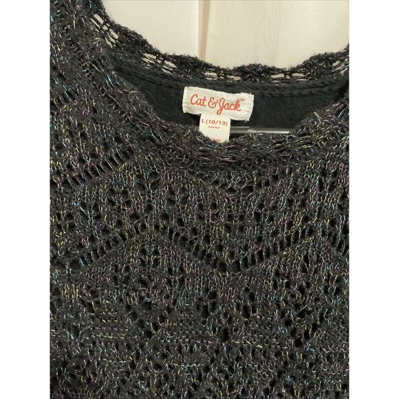 Cat & Jack‎ Girls Sparkly Black Multicolor Knit Holiday Sweater Dress Sz L 10/12 - Picture 2 of 7